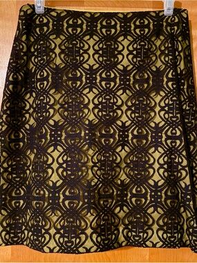 Coldwater Creek Black Lace Chartreuse Green Whimsigoth Pencil Skirt Office Midi